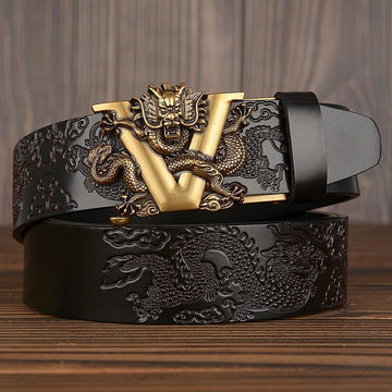 men's dragon print leather belt