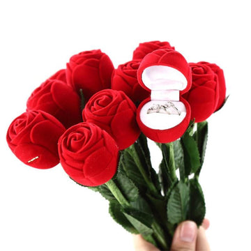 Red Rose Flower Ring Box