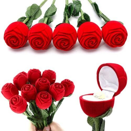 Red Rose Flower Ring Box